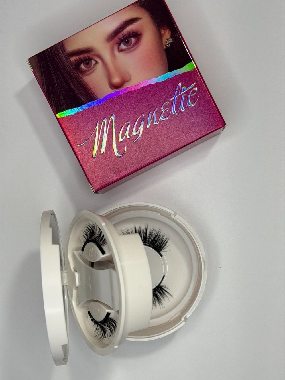 2 Pair Magnetic Lash Set With Mirror Compact Case No Glue False Eyelashes